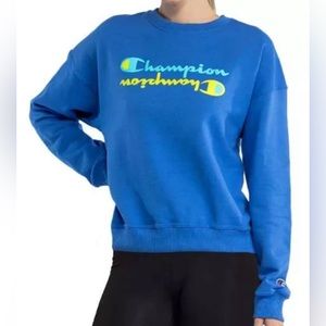 Champion Blue Powerblend Graphic Crewneck Sweatshirt Size Small NWT